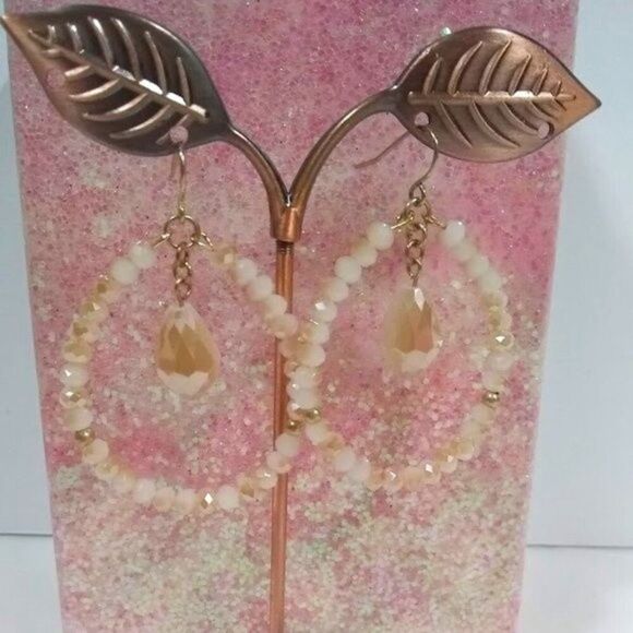 Warm Sand Beaded Teardrop Earrings - Picture 3 of 4